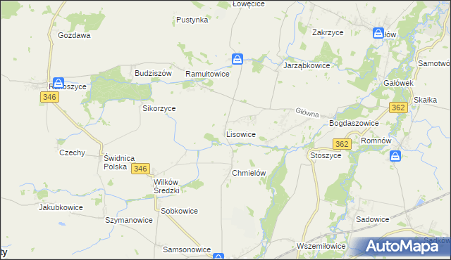 mapa Lisowice gmina Kostomłoty, Lisowice gmina Kostomłoty na mapie Targeo