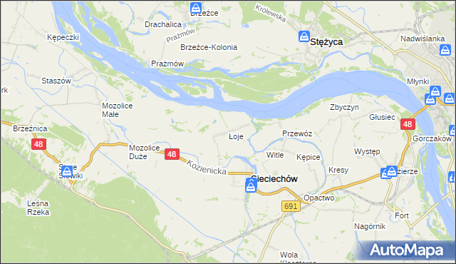 mapa Łoje gmina Sieciechów, Łoje gmina Sieciechów na mapie Targeo