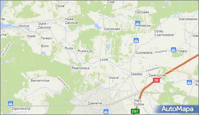 mapa Łosie gmina Radzymin, Łosie gmina Radzymin na mapie Targeo