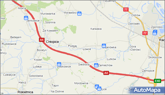 mapa Łowce, Łowce na mapie Targeo