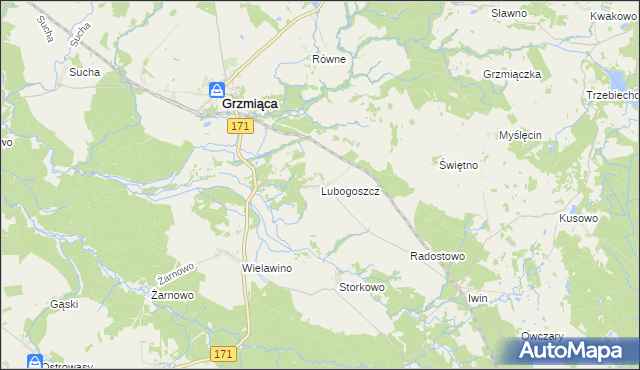 mapa Lubogoszcz gmina Grzmiąca, Lubogoszcz gmina Grzmiąca na mapie Targeo