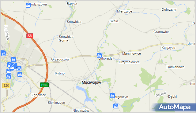 mapa Luboradz gmina Mściwojów, Luboradz gmina Mściwojów na mapie Targeo