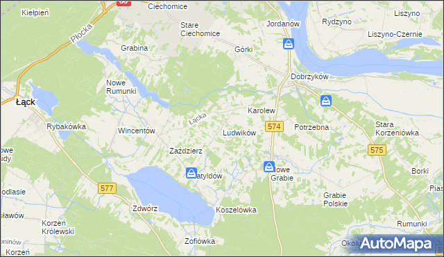 mapa Ludwików gmina Gąbin, Ludwików gmina Gąbin na mapie Targeo