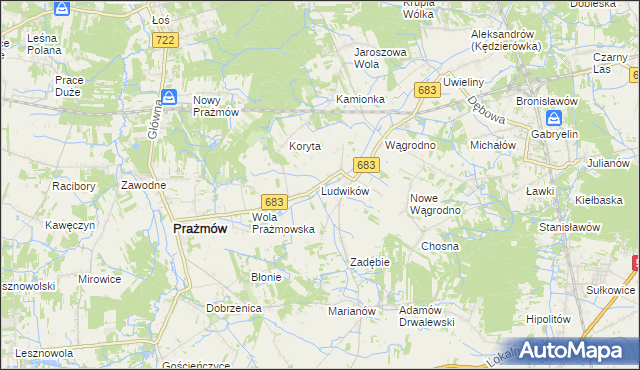 mapa Ludwików gmina Prażmów, Ludwików gmina Prażmów na mapie Targeo
