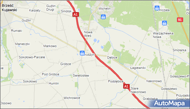 mapa Ludwinowo gmina Włocławek, Ludwinowo gmina Włocławek na mapie Targeo