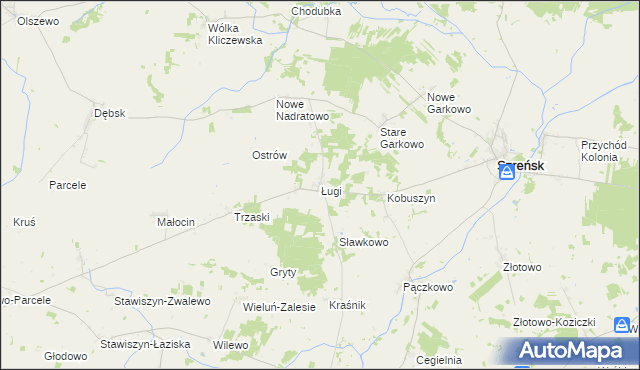 mapa Ługi gmina Szreńsk, Ługi gmina Szreńsk na mapie Targeo