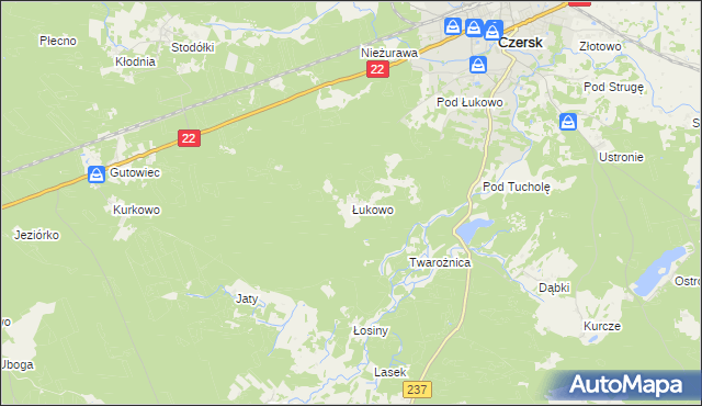 mapa Łukowo gmina Czersk, Łukowo gmina Czersk na mapie Targeo