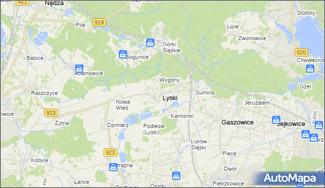 mapa Lyski powiat rybnicki, Lyski powiat rybnicki na mapie Targeo