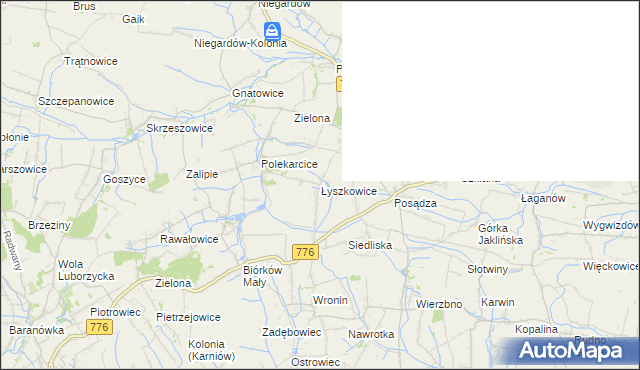 mapa Łyszkowice gmina Koniusza, Łyszkowice gmina Koniusza na mapie Targeo
