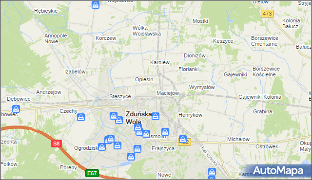 mapa Maciejów gmina Zduńska Wola, Maciejów gmina Zduńska Wola na mapie Targeo