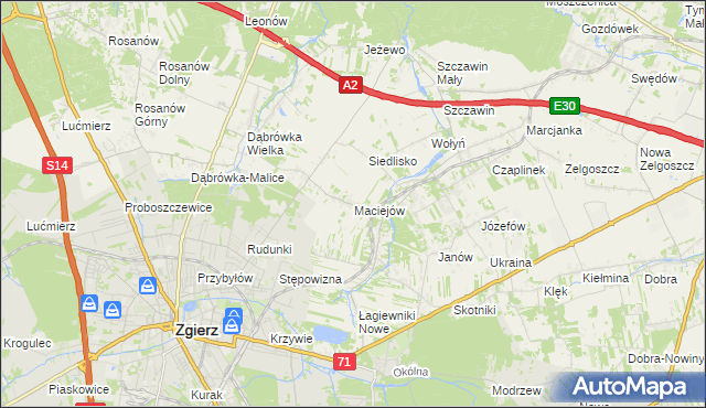 mapa Maciejów gmina Zgierz, Maciejów gmina Zgierz na mapie Targeo