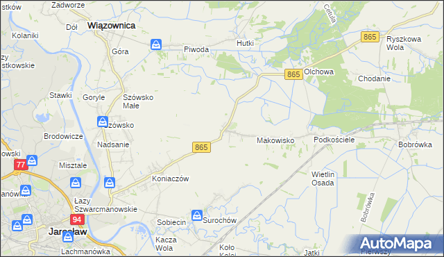 mapa Makowiska gmina Jarosław, Makowiska gmina Jarosław na mapie Targeo