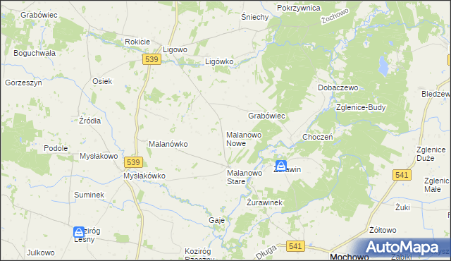 mapa Malanowo Nowe, Malanowo Nowe na mapie Targeo