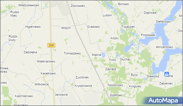mapa Malina gmina Piotrków Kujawski, Malina gmina Piotrków Kujawski na mapie Targeo