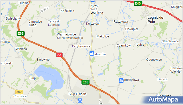 mapa Małuszów gmina Męcinka, Małuszów gmina Męcinka na mapie Targeo