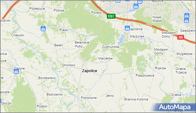 mapa Marcelów gmina Zapolice, Marcelów gmina Zapolice na mapie Targeo