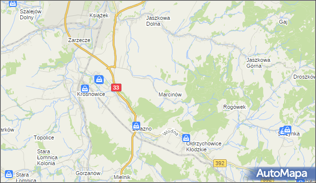 mapa Marcinów gmina Kłodzko, Marcinów gmina Kłodzko na mapie Targeo