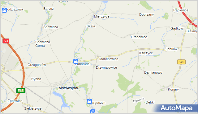 mapa Marcinowice gmina Mściwojów, Marcinowice gmina Mściwojów na mapie Targeo