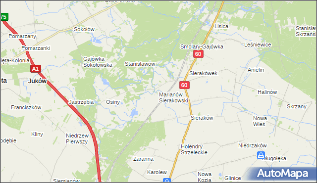 mapa Marianów Sierakowski, Marianów Sierakowski na mapie Targeo