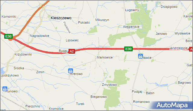 mapa Markowice gmina Kleszczewo, Markowice gmina Kleszczewo na mapie Targeo