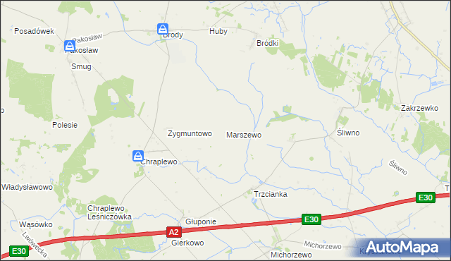 mapa Marszewo gmina Lwówek, Marszewo gmina Lwówek na mapie Targeo