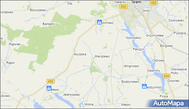 mapa Marszewo gmina Śrem, Marszewo gmina Śrem na mapie Targeo