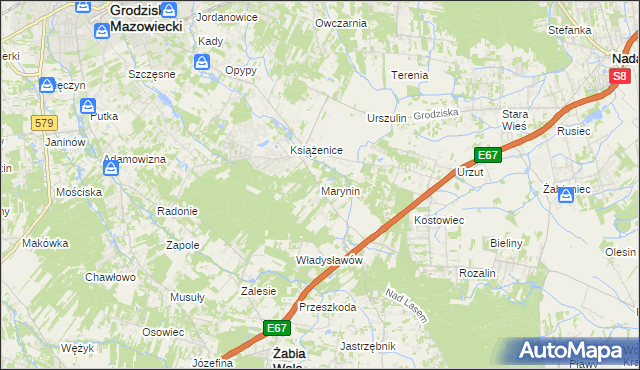 mapa Marynin gmina Grodzisk Mazowiecki, Marynin gmina Grodzisk Mazowiecki na mapie Targeo