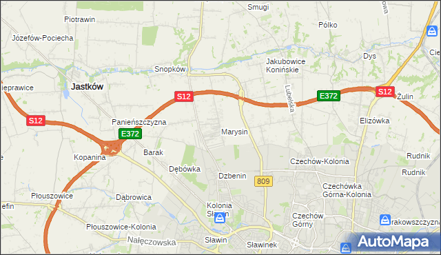 mapa Marysin gmina Jastków, Marysin gmina Jastków na mapie Targeo