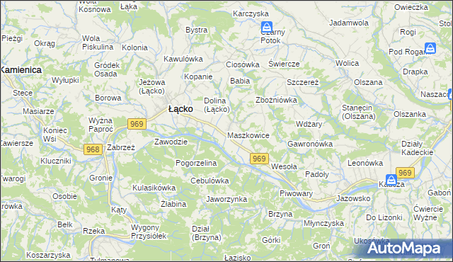 mapa Maszkowice gmina Łącko, Maszkowice gmina Łącko na mapie Targeo