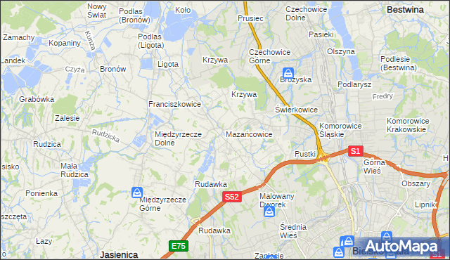 mapa Mazańcowice, Mazańcowice na mapie Targeo