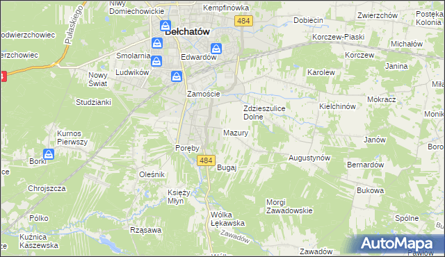 mapa Mazury gmina Bełchatów, Mazury gmina Bełchatów na mapie Targeo