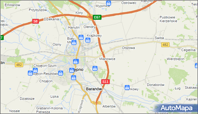 mapa Mianowice gmina Kępno, Mianowice gmina Kępno na mapie Targeo