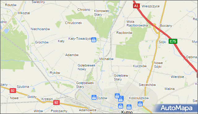 mapa Michałów gmina Kutno, Michałów gmina Kutno na mapie Targeo