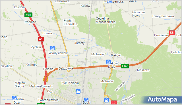 mapa Michałów gmina Moszczenica, Michałów gmina Moszczenica na mapie Targeo