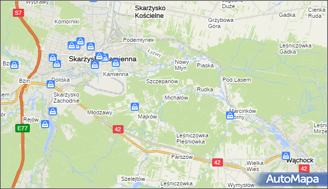 mapa Michałów gmina Skarżysko Kościelne, Michałów gmina Skarżysko Kościelne na mapie Targeo