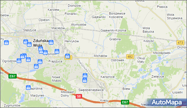 mapa Michałów gmina Zduńska Wola, Michałów gmina Zduńska Wola na mapie Targeo