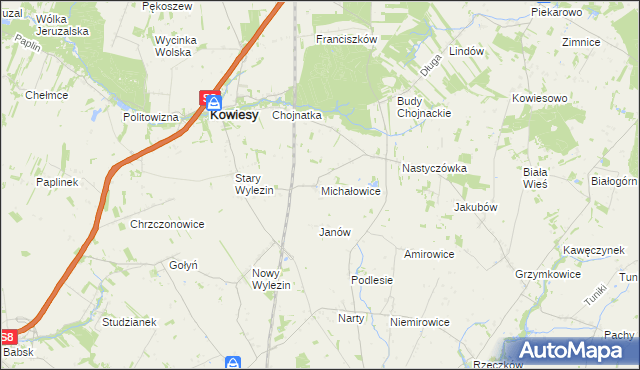 mapa Michałowice gmina Kowiesy, Michałowice gmina Kowiesy na mapie Targeo
