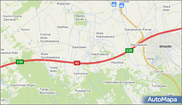 mapa Miedniewice gmina Wiskitki, Miedniewice gmina Wiskitki na mapie Targeo