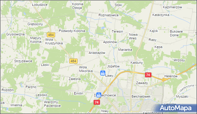 mapa Mikorzyce gmina Bełchatów, Mikorzyce gmina Bełchatów na mapie Targeo