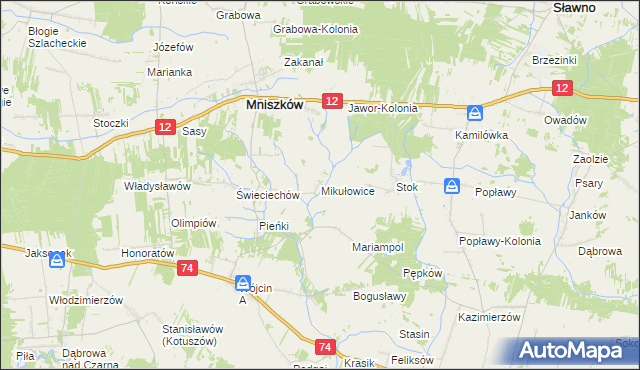 mapa Mikułowice gmina Mniszków, Mikułowice gmina Mniszków na mapie Targeo