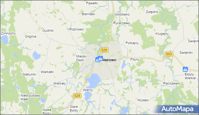 mapa Miłakowo, Miłakowo na mapie Targeo