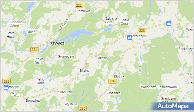 mapa Miłowo gmina Przywidz, Miłowo gmina Przywidz na mapie Targeo