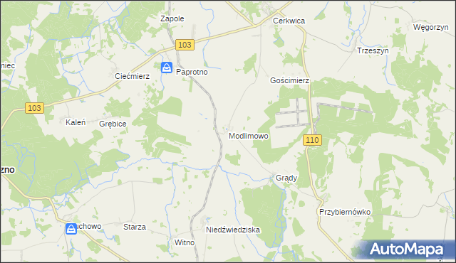 mapa Modlimowo gmina Karnice, Modlimowo gmina Karnice na mapie Targeo