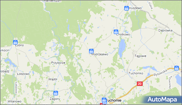 mapa Modrzejewo gmina Tuchomie, Modrzejewo gmina Tuchomie na mapie Targeo