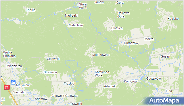 mapa Modrzewina gmina Stąporków, Modrzewina gmina Stąporków na mapie Targeo