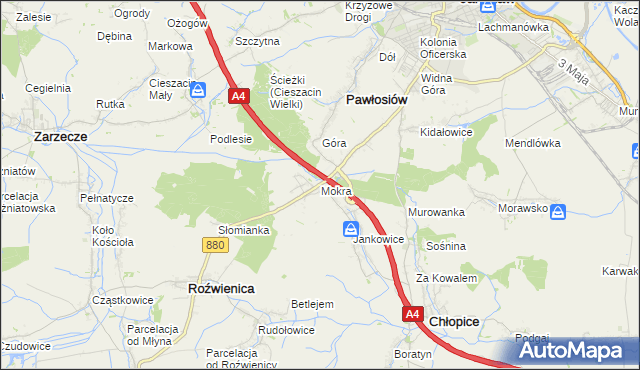 mapa Mokra gmina Roźwienica, Mokra gmina Roźwienica na mapie Targeo