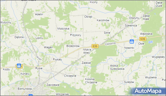 mapa Mokra Wieś gmina Tłuszcz, Mokra Wieś gmina Tłuszcz na mapie Targeo