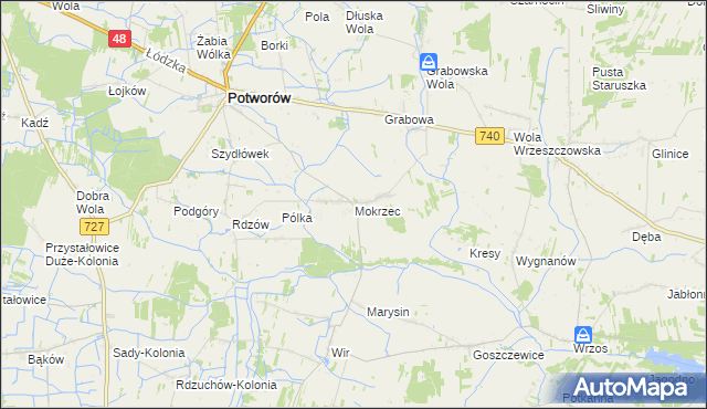 mapa Mokrzec gmina Potworów, Mokrzec gmina Potworów na mapie Targeo