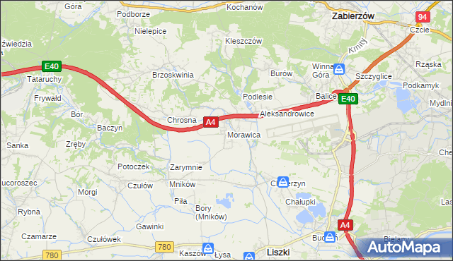 mapa Morawica gmina Liszki, Morawica gmina Liszki na mapie Targeo
