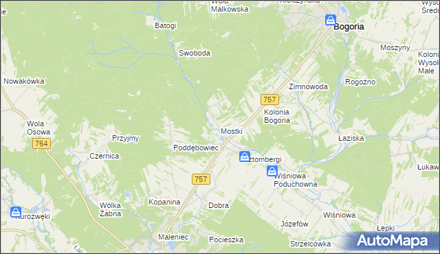 mapa Mostki gmina Staszów, Mostki gmina Staszów na mapie Targeo